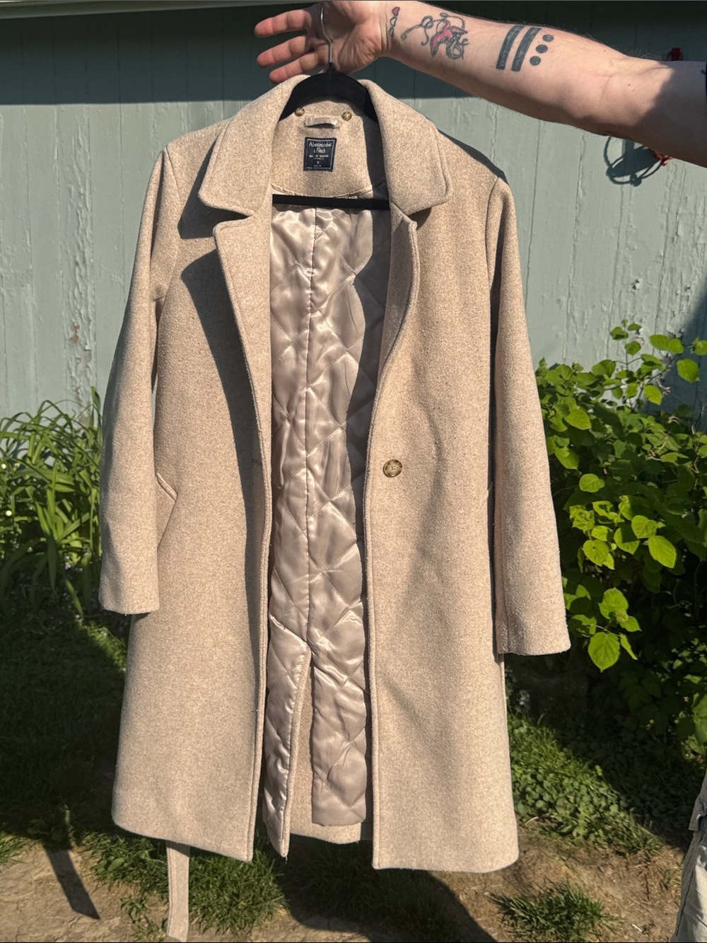 Abercrombie & Fitch Carrie wool blended belted trench coat in beige